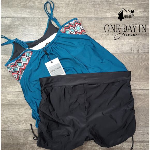 Hanna Nikole Plus Size Ruched Boyshort Double Up Tankini Swimsuit Size 24W - Picture 6 of 6